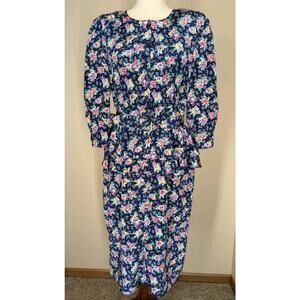 Stuart Alan Petites Vintage Dress Size 14 Floral Ruffles Buttons Cottagecore